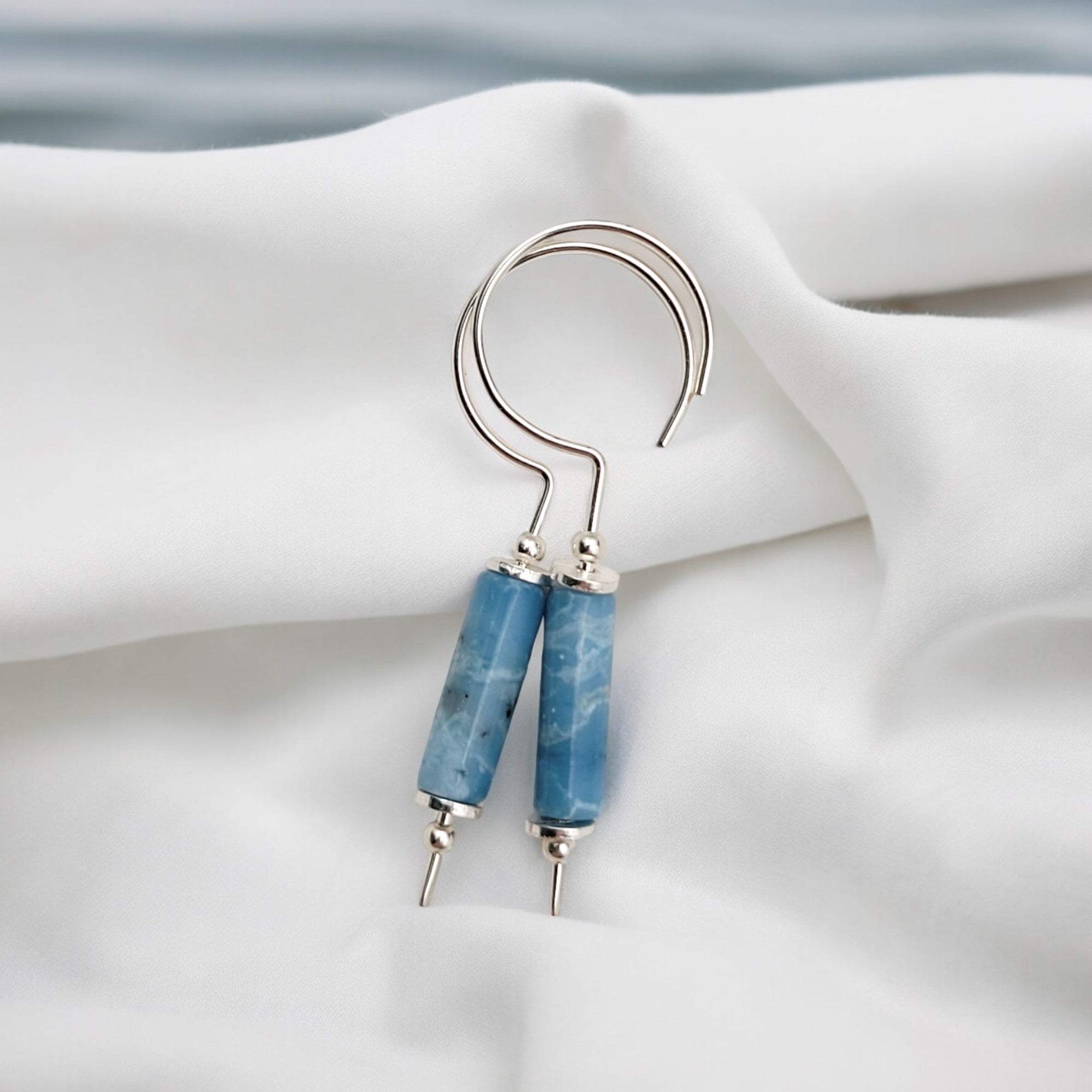 Mystique - Silver & Larimar Hook Threaders Earrings Bijou by SAM   