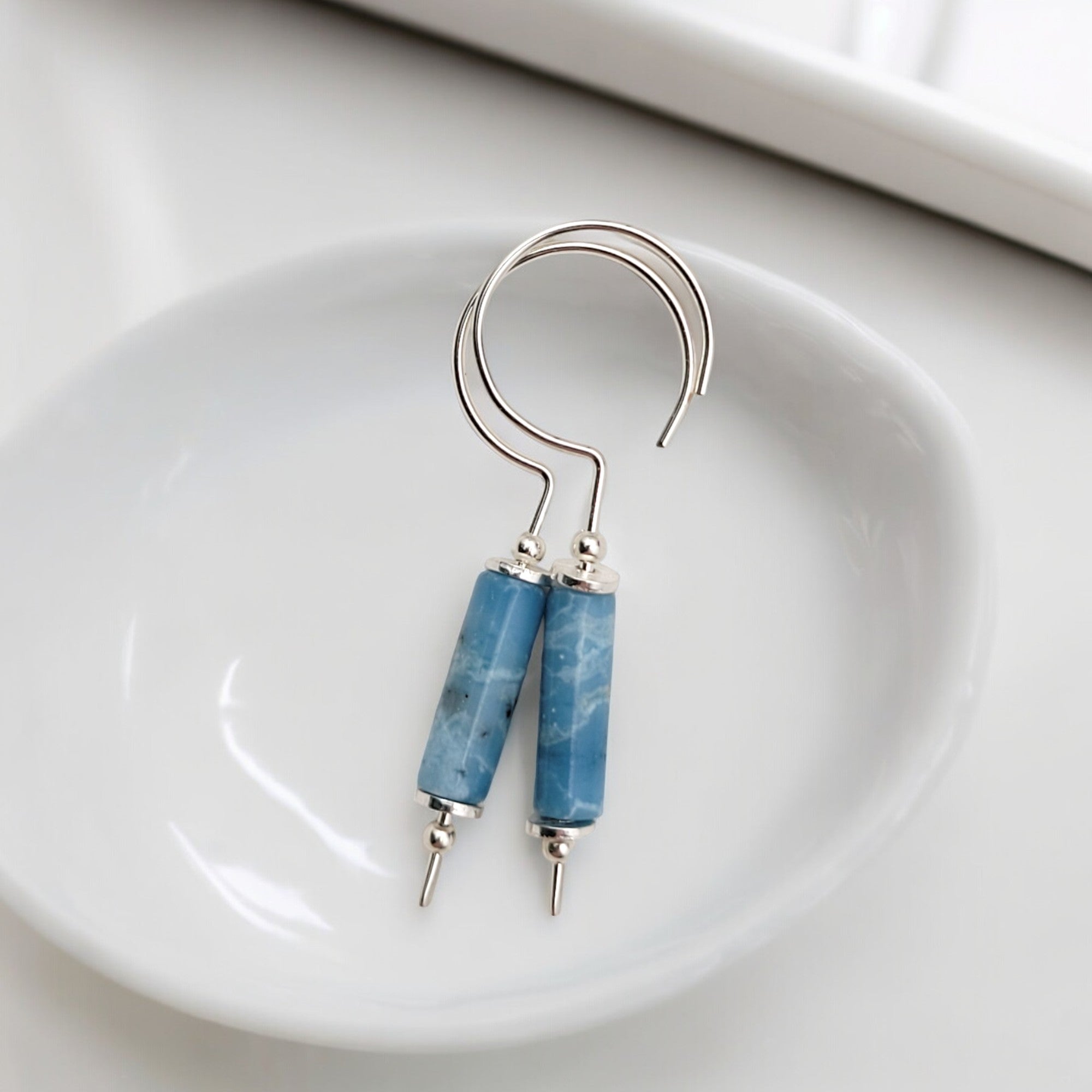 Mystique - Silver & Larimar Hook Threaders Earrings Bijou by SAM   