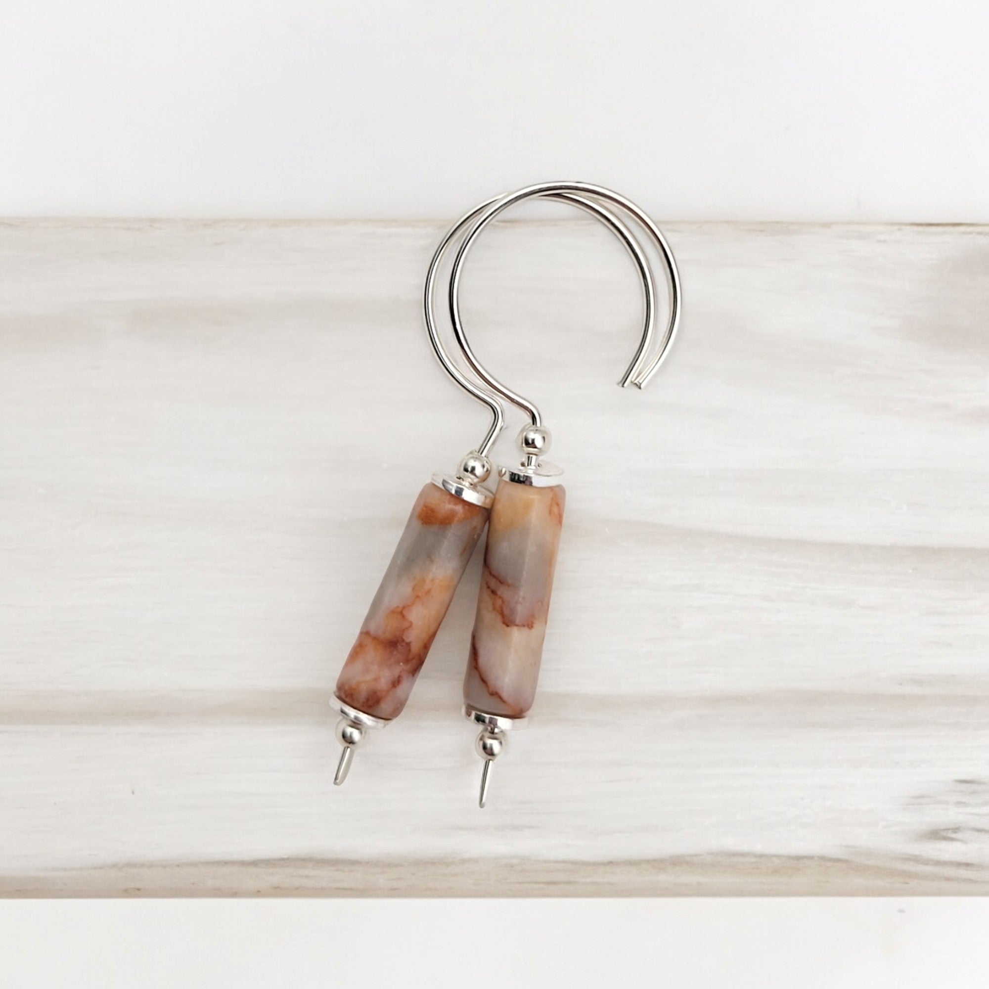 Mystique - Silver and Red Jasper Hook Threaders Earrings Bijou by SAM   