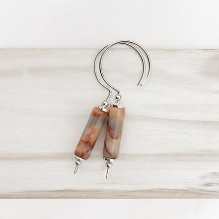 Mystique - Silver and Red Jasper Hook Threaders Earrings Bijou by SAM   
