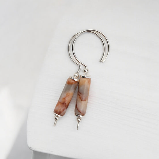 Mystique - Silver and Red Jasper Hook Threaders Earrings Bijou by SAM   