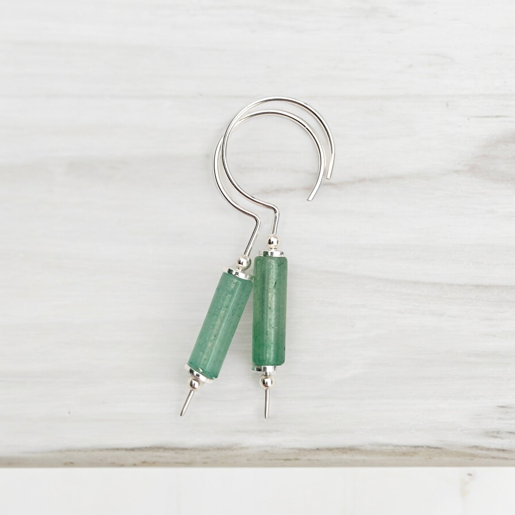 Mystique - Silver & Green Aventurine Hook Threaders Earrings Bijou by SAM   
