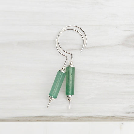 Mystique - Silver & Green Aventurine Hook Threaders Earrings Bijou by SAM   