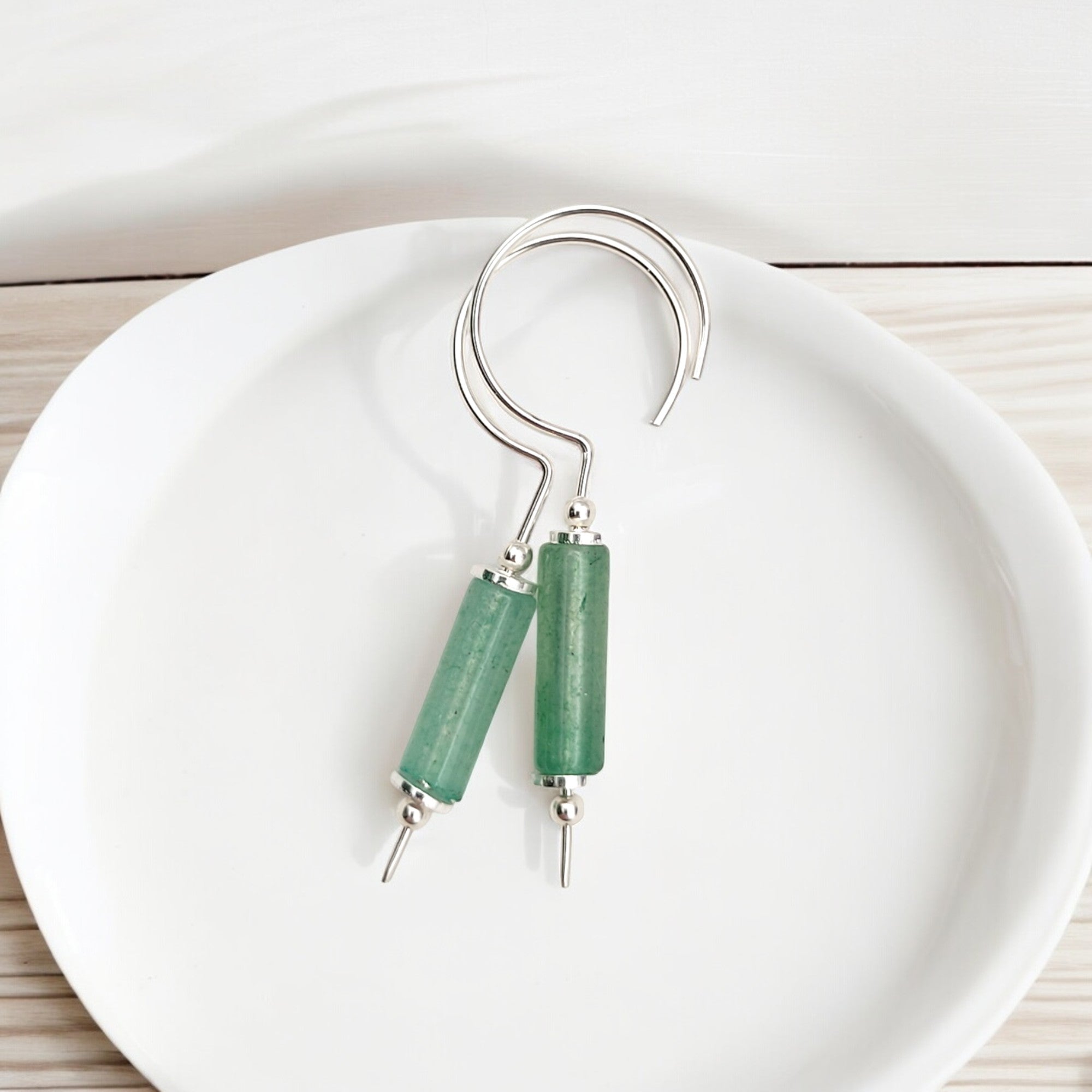 Mystique - Silver & Green Aventurine Hook Threaders Earrings Bijou by SAM   