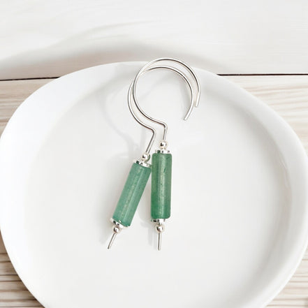 Mystique - Silver & Green Aventurine Hook Threaders Earrings Bijou by SAM   