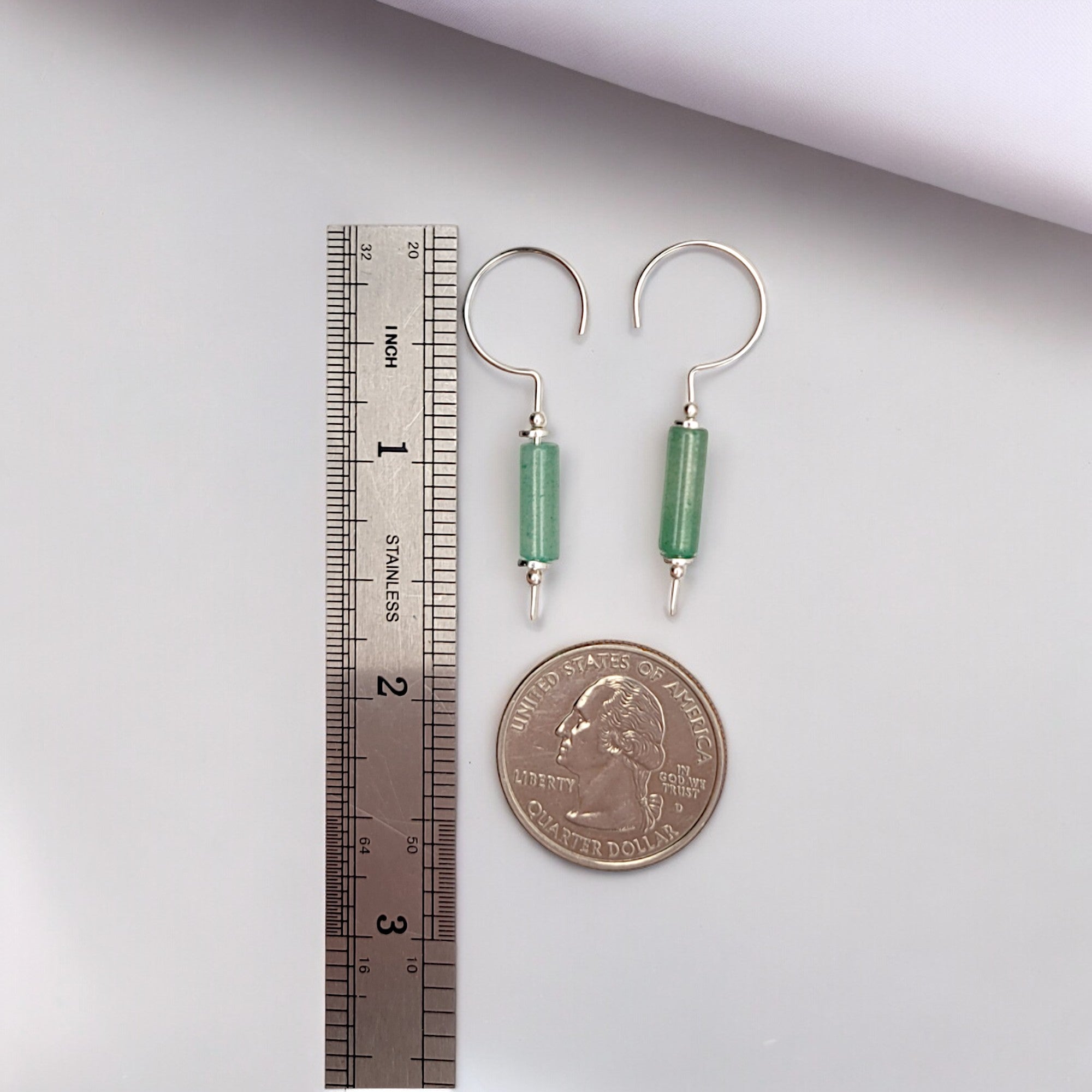 Mystique - Silver & Green Aventurine Hook Threaders Earrings Bijou by SAM   