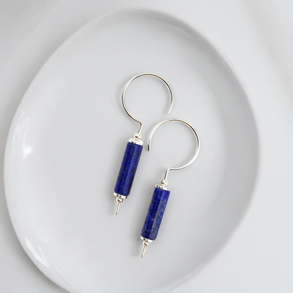 Mystique - Silver & Lapis Lazuli Hook Threaders Earrings Bijou by SAM   