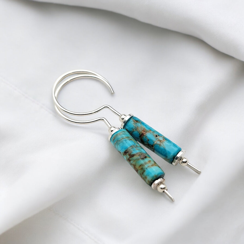 Mystique - Silver & Turquoise Hook Threaders Earrings Bijou by SAM   