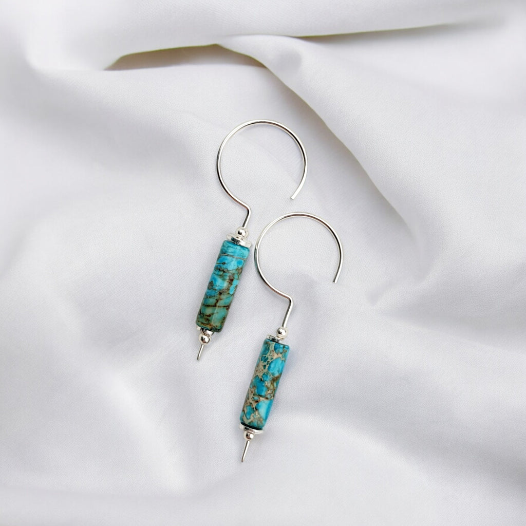 Mystique - Silver & Turquoise Hook Threaders Earrings Bijou by SAM   