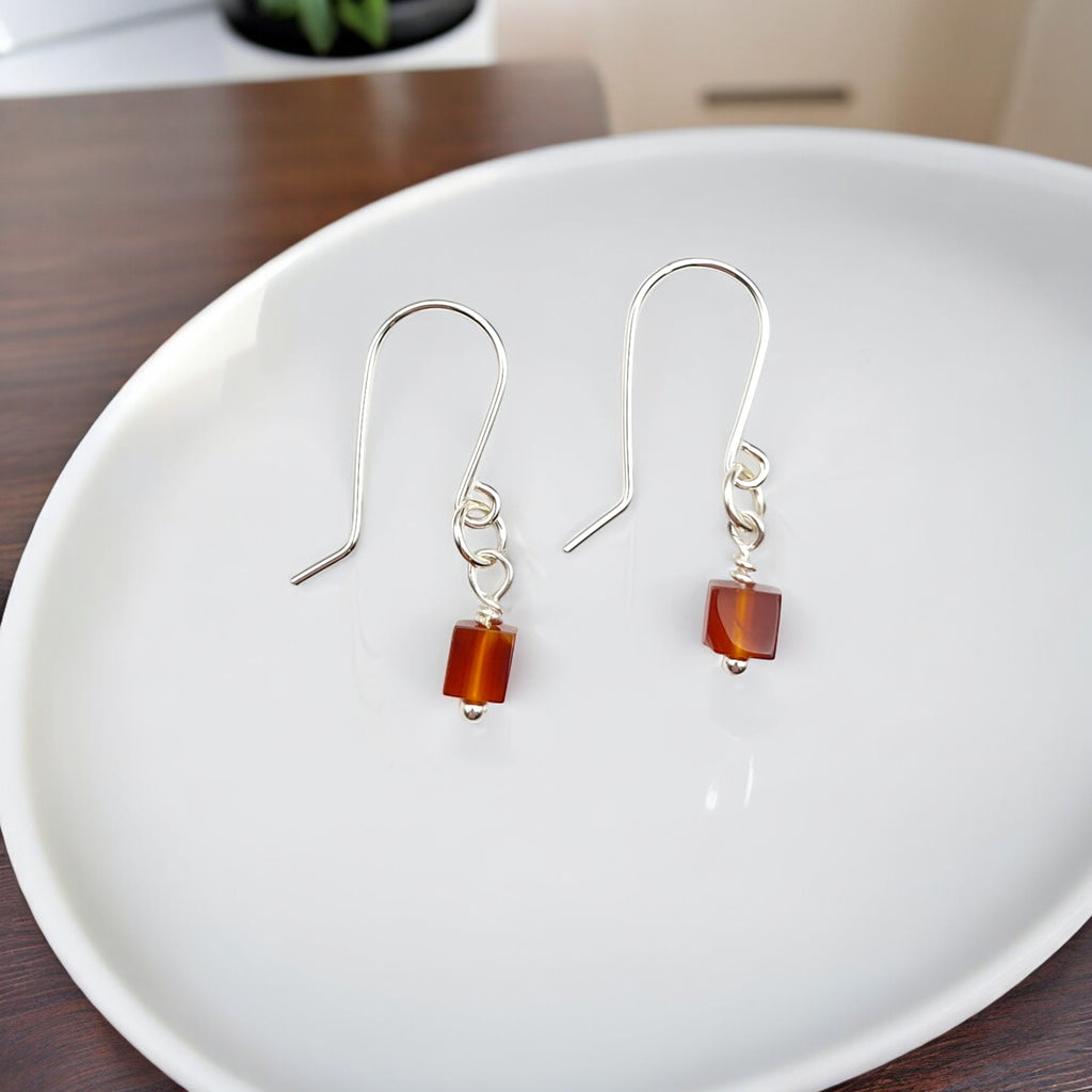 Cube - Carnelian & Sterling Silver Earrings Earrings Bijou by SAM   