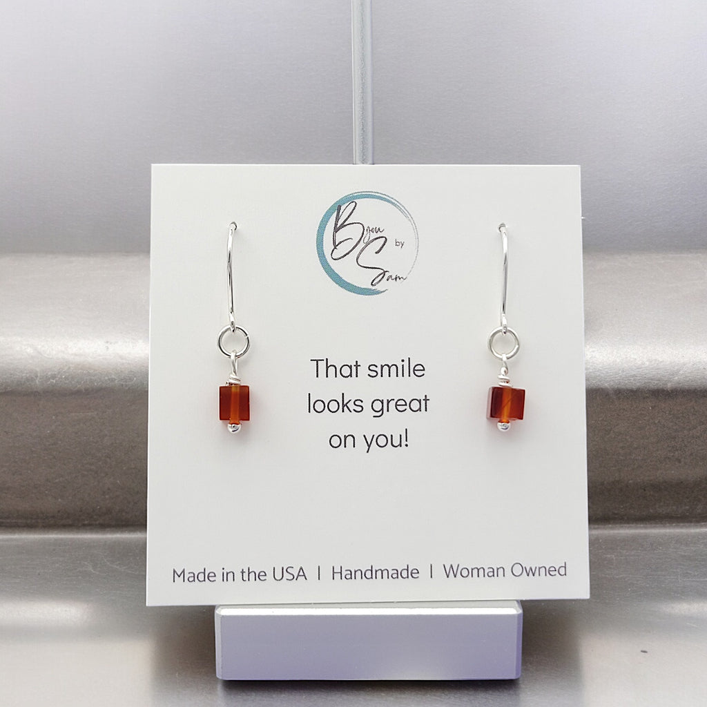 Cube - Carnelian & Sterling Silver Earrings Earrings Bijou by SAM   