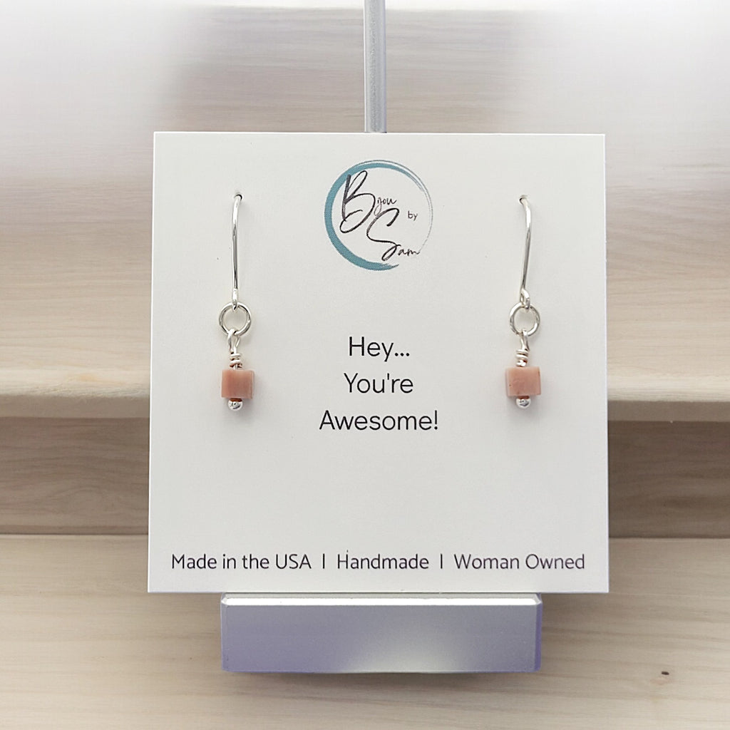 Cube - Pink Rhodonite & Sterling Silver Earrings Bijou by SAM   