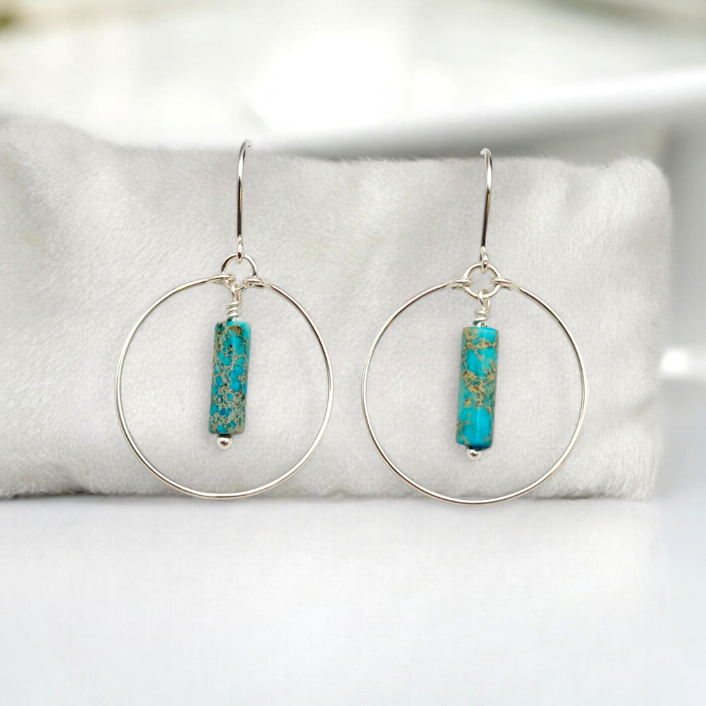 Mystique - Silver Hoop Earrings with Turquoise Earrings Bijou by SAM   