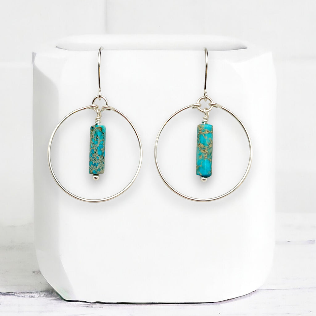 Mystique - Silver Hoop Earrings with Turquoise Earrings Bijou by SAM   