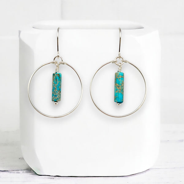 Mystique - Silver Hoop Earrings with Turquoise Earrings Bijou by SAM   