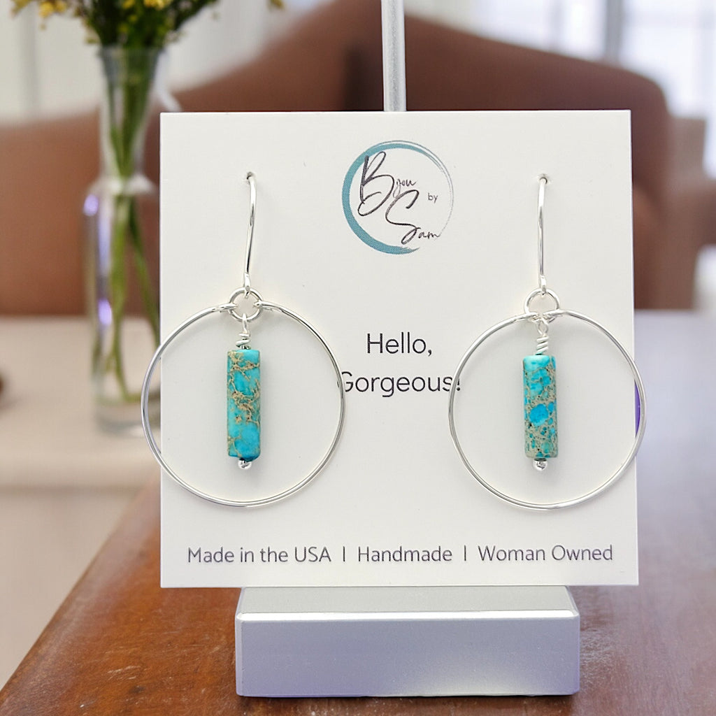 Mystique - Silver Hoop Earrings with Turquoise Earrings Bijou by SAM   