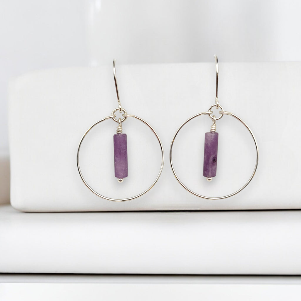 Mystique - Silver Hoop Earrings with Amethyst Earrings Bijou by SAM   