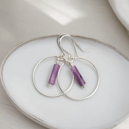 Mystique - Silver Hoop Earrings with Amethyst Earrings Bijou by SAM Sterling Silver