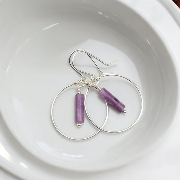 Mystique - Silver Hoop Earrings with Amethyst Earrings Bijou by SAM Silver-plated
