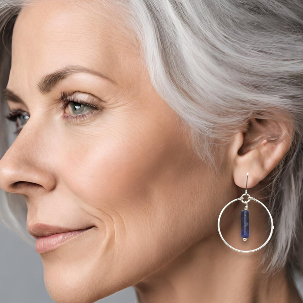 Mystique - Silver Hoops with Lapis Lazuli Earrings Bijou by SAM   