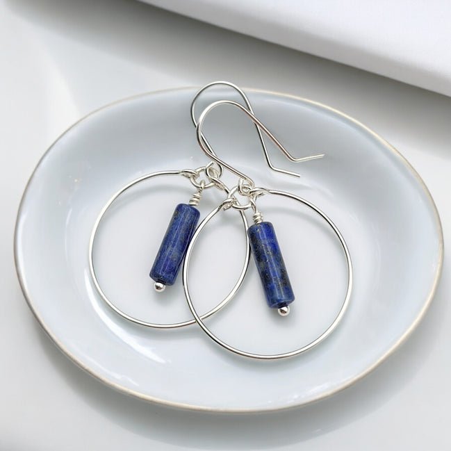 Mystique - Silver Hoops with Lapis Lazuli Earrings Bijou by SAM Sterling Silver