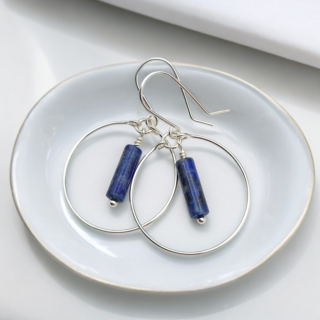 Mystique - Silver Hoops with Lapis Lazuli Earrings Bijou by SAM   