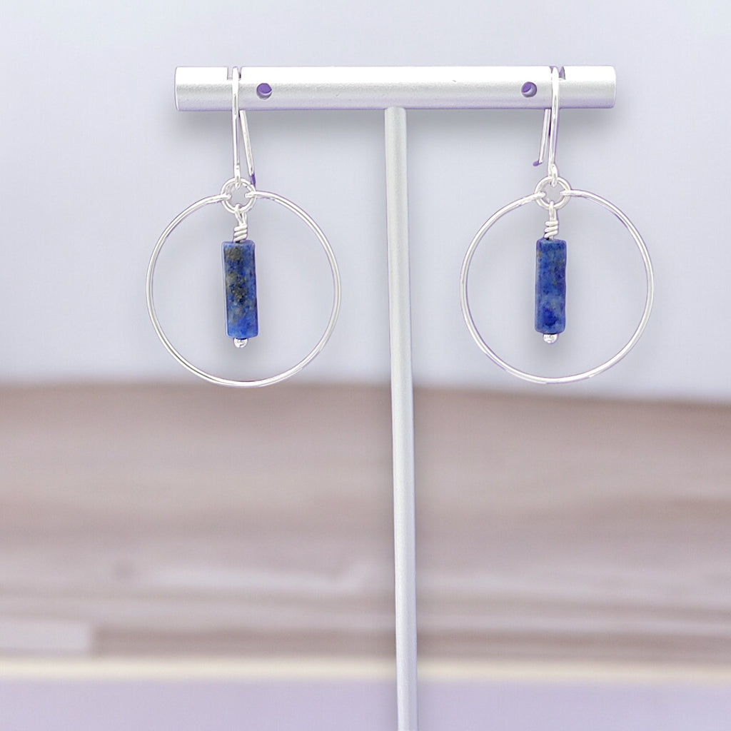 Mystique - Silver Hoops with Lapis Lazuli Earrings Bijou by SAM   