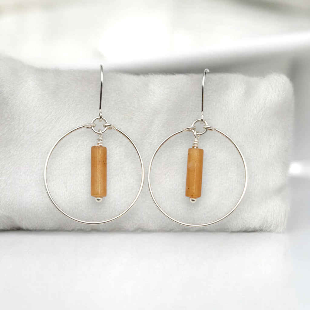 Mystique - Silver Hoop with Orange Aventurine Earrings Bijou by SAM   