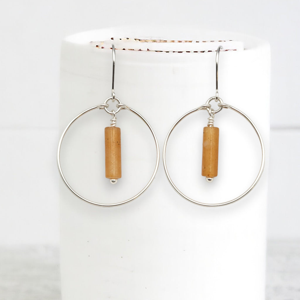 Mystique - Silver Hoop with Orange Aventurine Earrings Bijou by SAM   