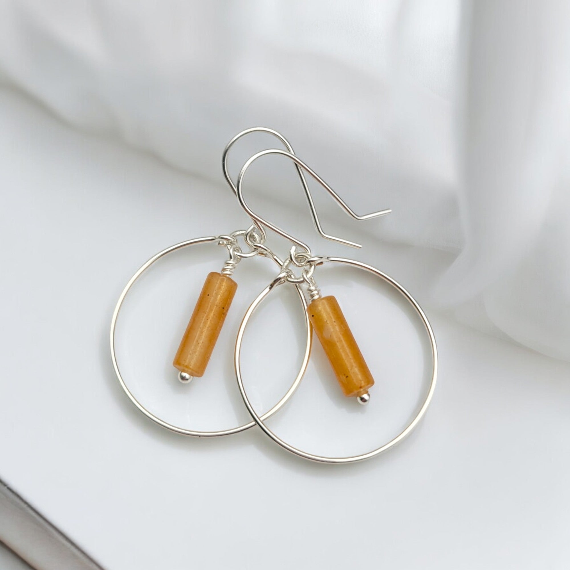 Mystique - Silver Hoop with Orange Aventurine Earrings Bijou by SAM Sterling Silver