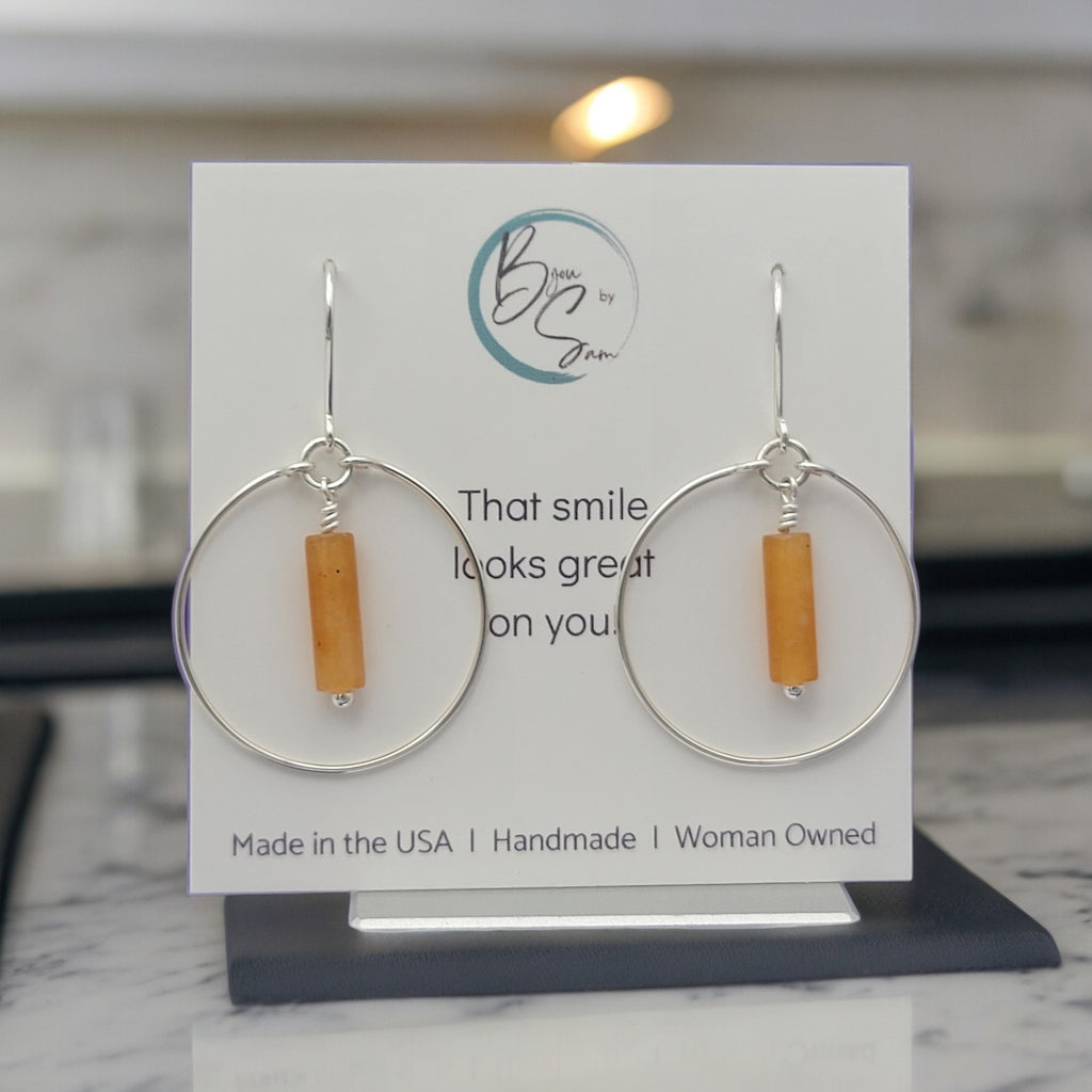 Mystique - Silver Hoop with Orange Aventurine Earrings Bijou by SAM   