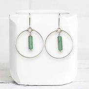 Mystique - Silver Hoops with Green Aventurine Earrings Bijou by SAM Sterling Silver