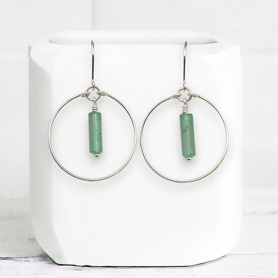 Mystique - Silver Hoops with Green Aventurine Earrings Bijou by SAM Sterling Silver