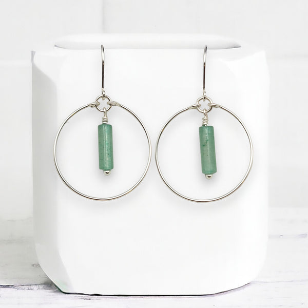 Mystique - Silver Hoops with Green Aventurine Earrings Bijou by SAM   