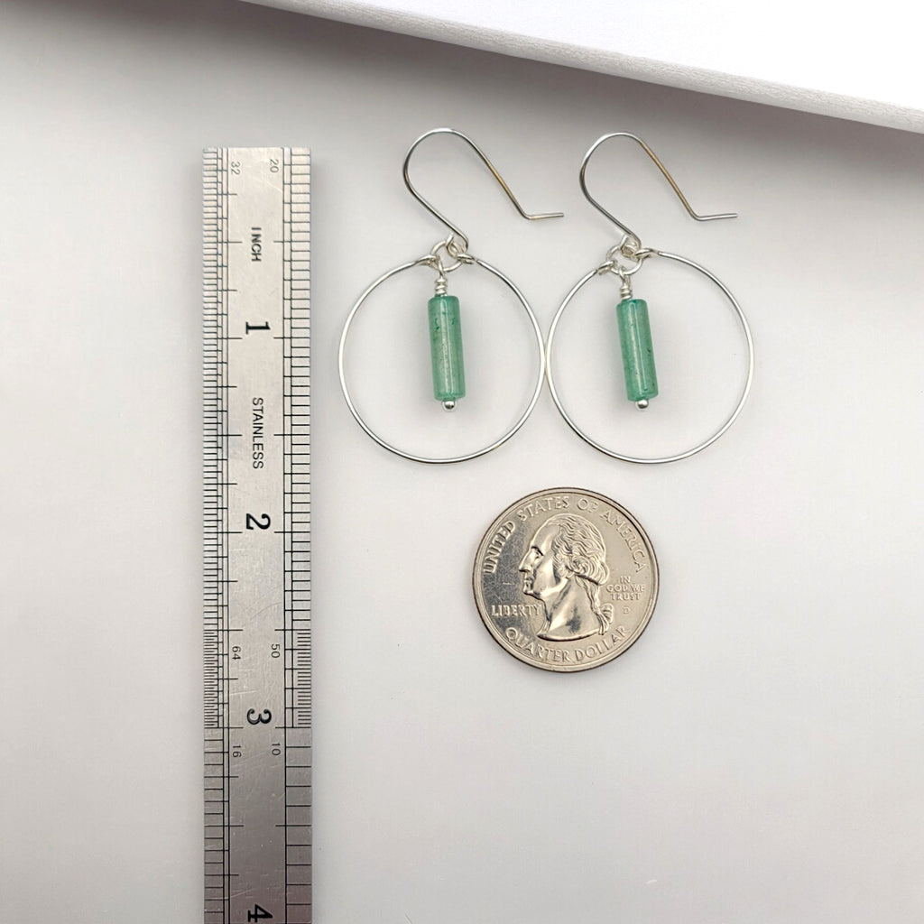 Mystique - Silver Hoops with Green Aventurine Earrings Bijou by SAM   