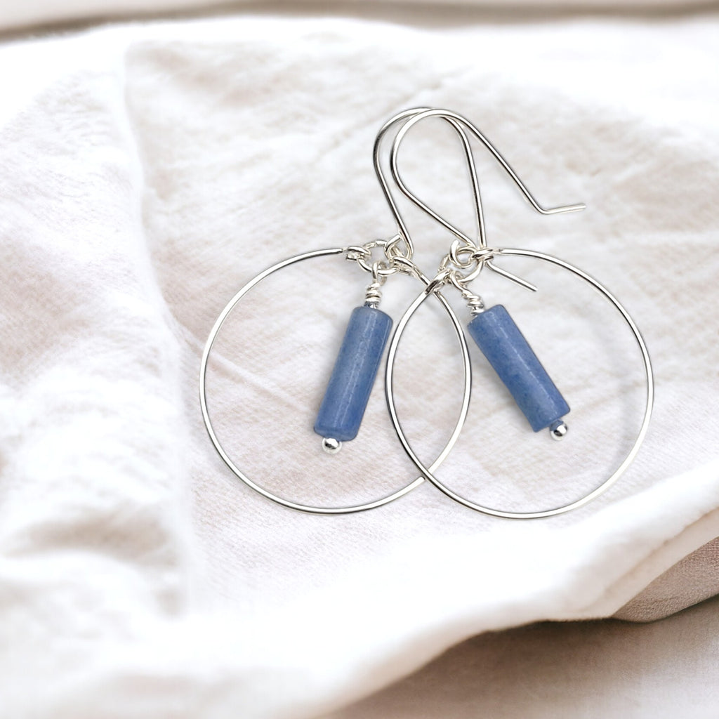 Mystique - Silver Hoops with Blue Aventurine Earrings Bijou by SAM   