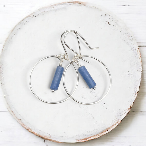 Mystique - Silver Hoops with Blue Aventurine Earrings Bijou by SAM   