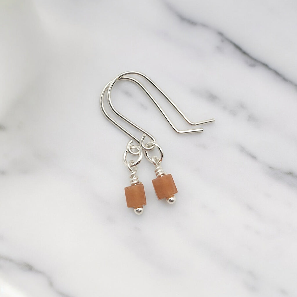 Cube - Orange Aventurine & Silver Earrings Bijou by SAM   