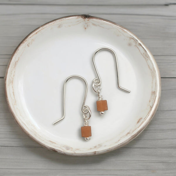 Cube - Orange Aventurine & Silver Earrings Bijou by SAM   