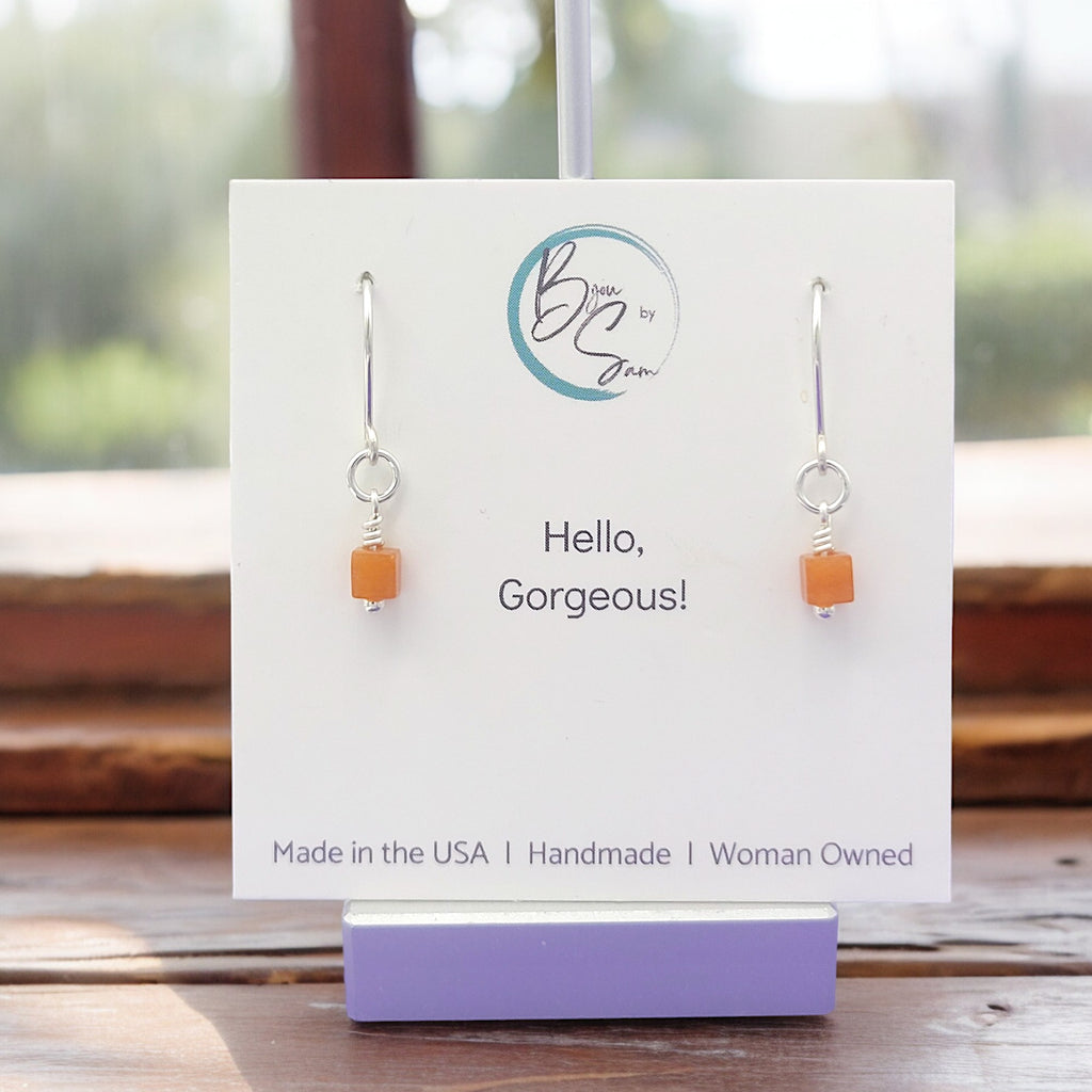 Cube - Orange Aventurine & Silver Earrings Bijou by SAM   