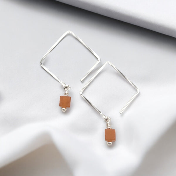 Cube - Orange Aventurine Square Earrings Earrings Bijou by SAM   