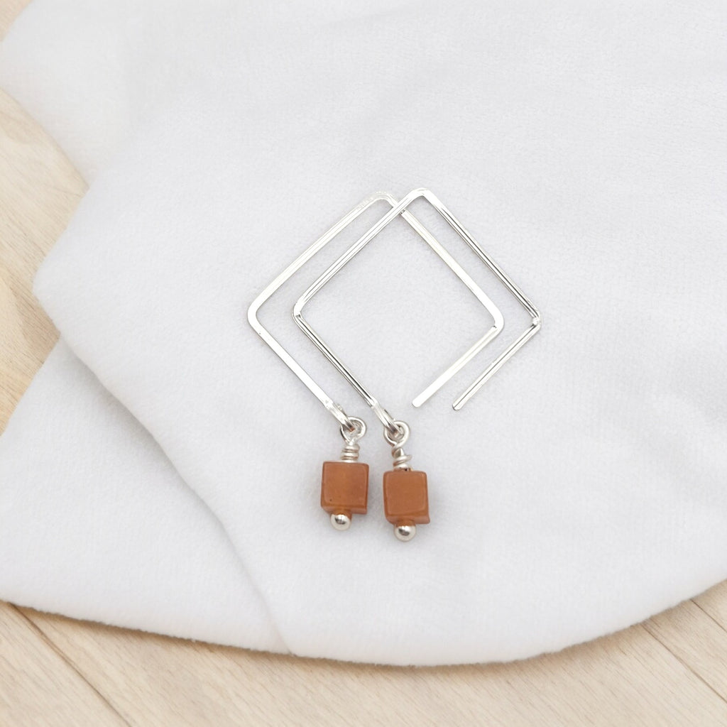 Cube - Orange Aventurine Square Earrings Earrings Bijou by SAM   