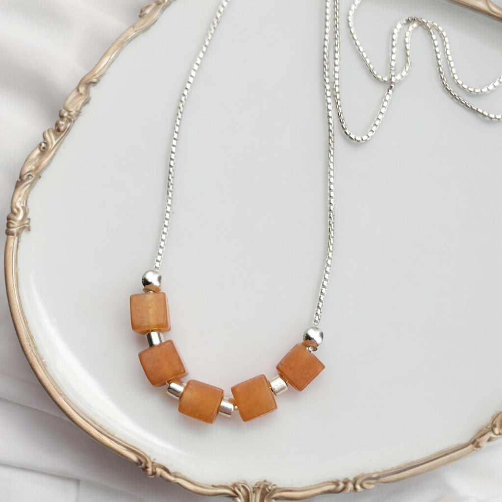 Cube - Orange Aventurine & Sterling Silver Necklace Necklace Bijou by SAM   