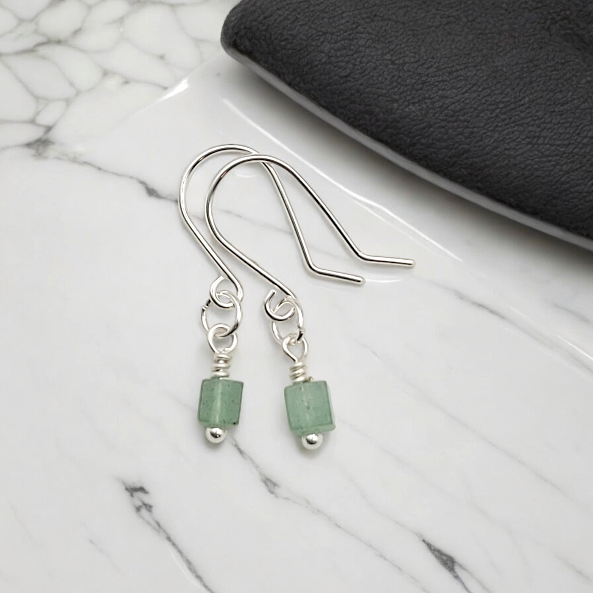 Cube - Green Aventurine & Silver Earrings Bijou by SAM