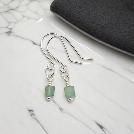 Cube - Green Aventurine & Silver Earrings Bijou by SAM