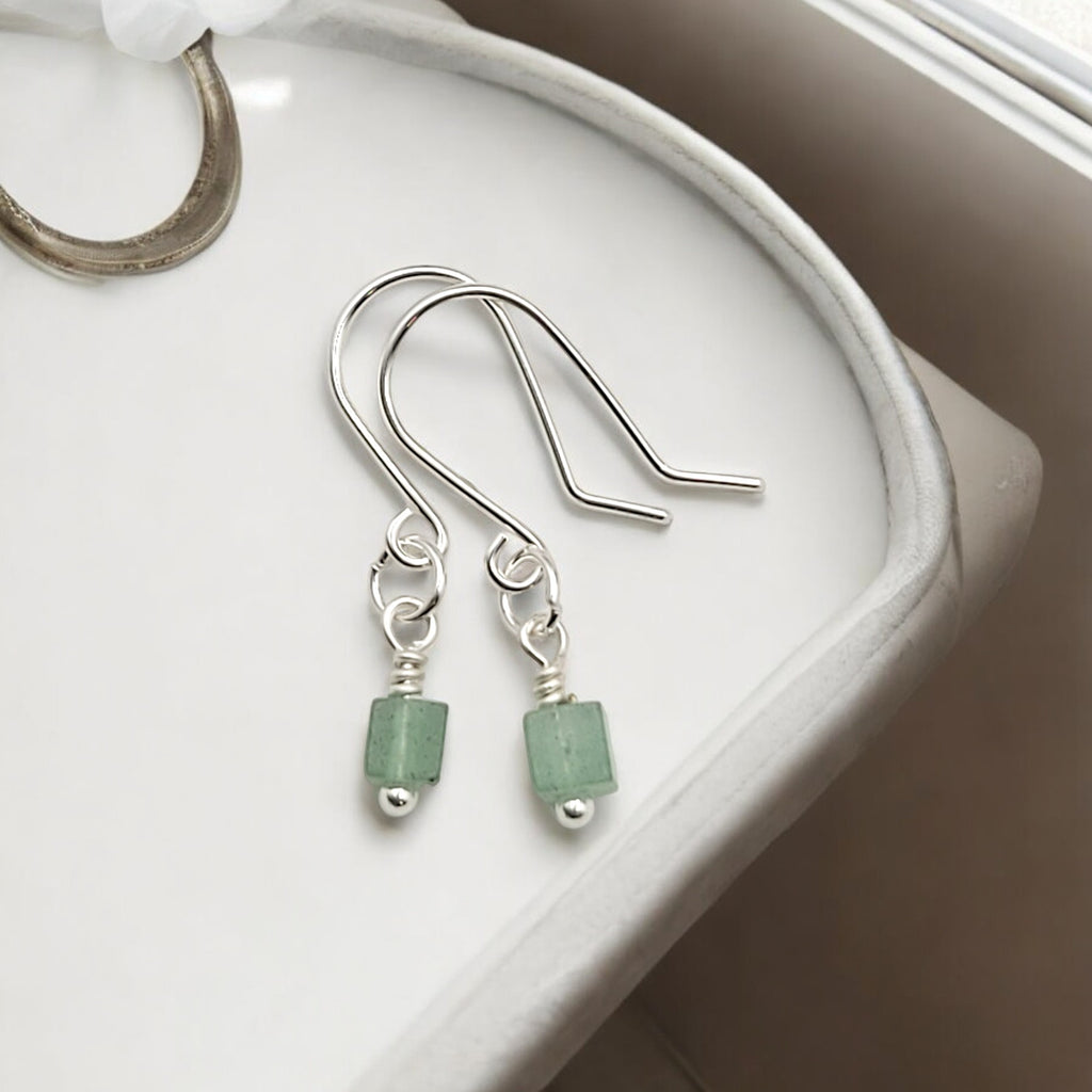 Cube - Green Aventurine & Sterling Silver Earrings Bijou by SAM   