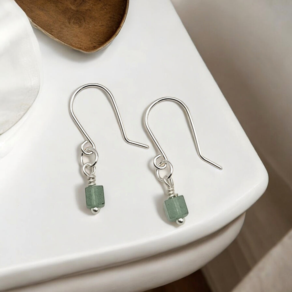 Cube - Green Aventurine & Sterling Silver Earrings Bijou by SAM   