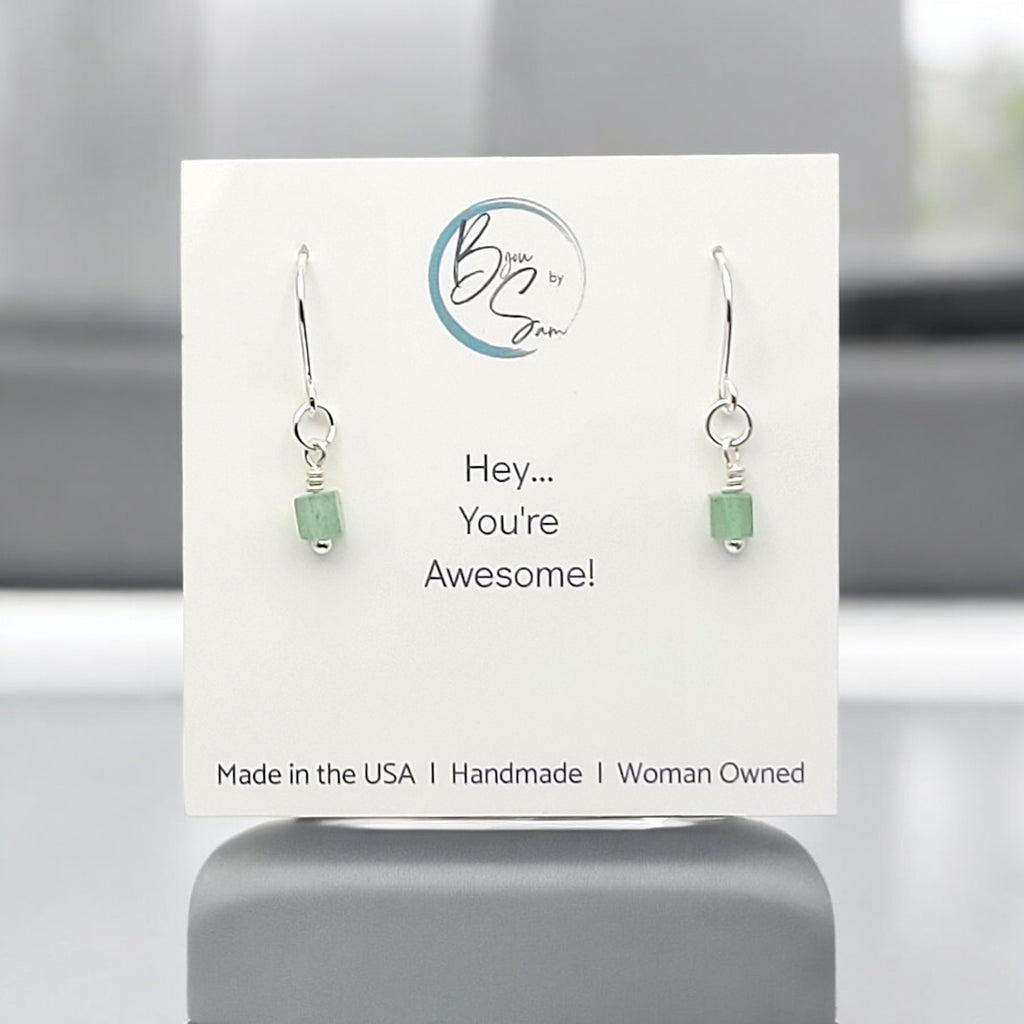 Cube - Green Aventurine & Sterling Silver Earrings Bijou by SAM   