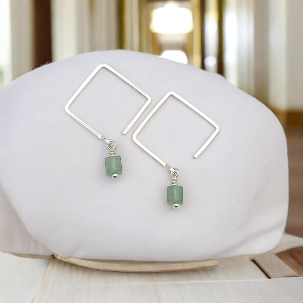 Cube - Green Aventurine Square Earrings Earrings Bijou by SAM   