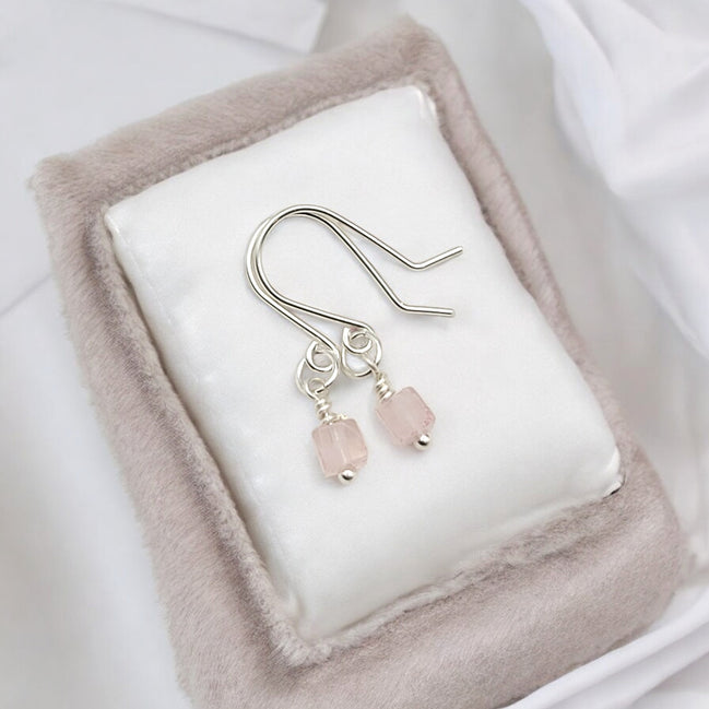 Cube - Small Rose Quartz Earrings Earrings Bijou by SAM Sterling Silver